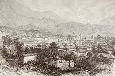 Celkový pohled na Bogotu, Kolumbie (litho) od English School