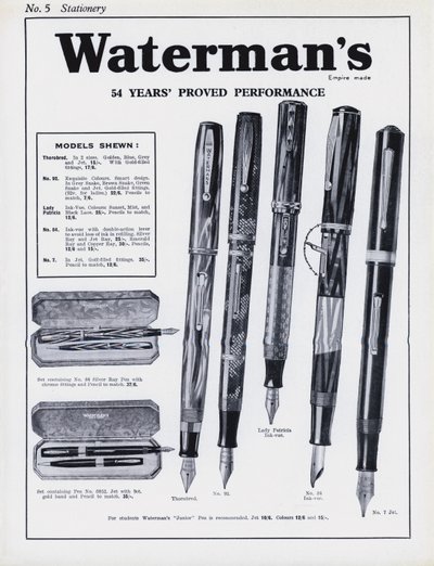 Stránka z katalogu armádních a námořních obchodů od English School