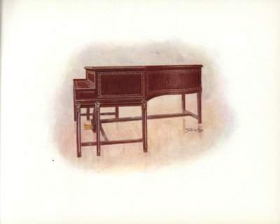 Stránka z uměleckého katalogu Steinway & Sons (barevné lito) od English School