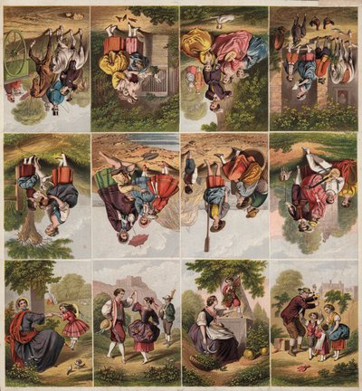 Stránka viktoriánských tištěných útržků (barevné rytí) od English School