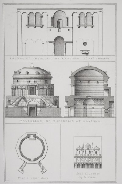 Palác a mauzoleum Theodoricha (c.454-526) v Ravenně, z `Agincourts History of Art by its Monuments od English School