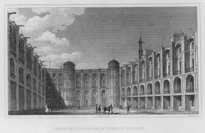 Paříž, nádvoří zámku St Germain-En-Laye (rytina) od English School
