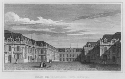 Paříž, palác ve Versailles, královský dvůr (rytina) od English School