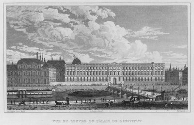 Paříž, pohled na Louvre, z paláce institutu (rytina) od English School