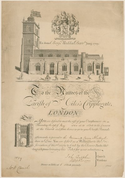 Farnost St Giles Cripplegate, překonávající hranice, pozvánka, 1860 od English School