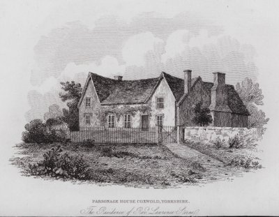 Parsonage House, Coxwold, Yorkshire, rezidence Rev Laurence Sterne (rytina) od English School