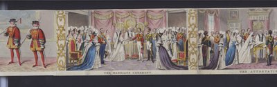 Část panoramatu svatby královny Viktorie, kolem roku 1840 (ručně kolorovaná akvatinta) od English School