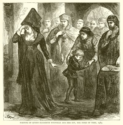 Rozloučení královny Alžběty Wydville a jejího syna, vévody z Yorku, 1483 od English School