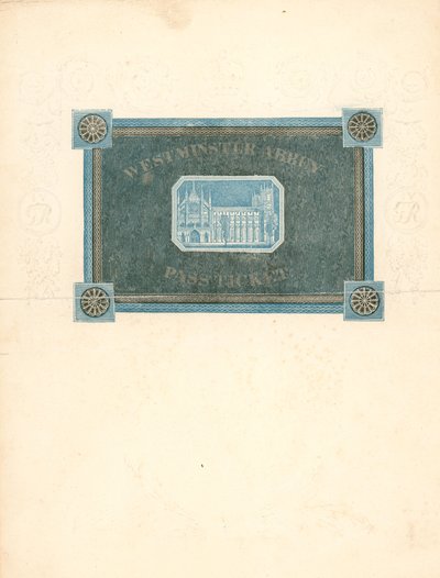 Vstupenka do Westminsterského opatství na korunovaci krále Jiřího IV., 17. července 1821 od English School