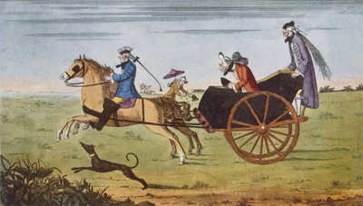 Cestující v koňském povozu „Dálnice a její vozidla...“ od Hilaire Belloc od English School