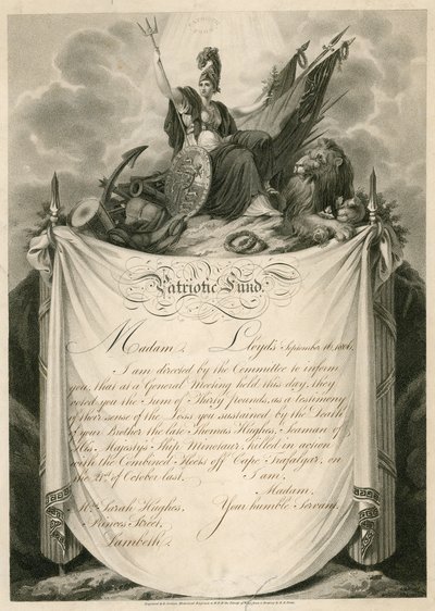 Patriotischer Fonds: Auszahlung von Geld an Sarah Hughes nach dem Tod ihres Bruders auf See von English School