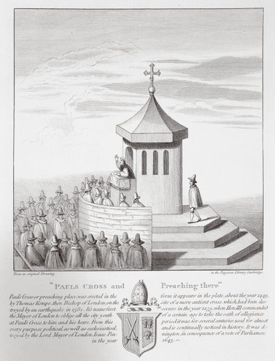 Pauls Cross a kázání tam, 1809 od English School