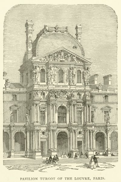 Pavilon Turgot v Louvru, Paříž (rytina) od English School