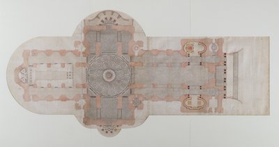 Dlažební plán katedrály St. Pauls, jak byl proveden, kolem roku 1710 (pero a inkoust na papíře) od English School