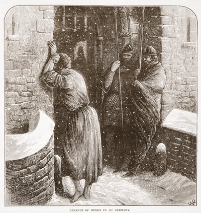 Pokání německého Jindřicha IV., ilustrace z Dějin protestantismu od Jamese Aitkena Wylie (1808-1890), pub. 1878 od English School