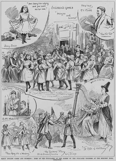 Představení raných lidových anglických her a mumming na večírku Folklore Congress, Mercers