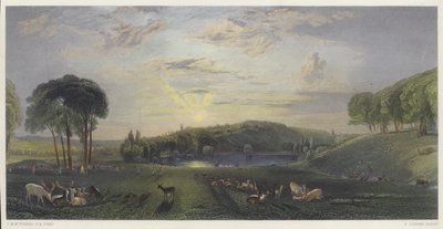 Petworth Park, Sussex (barevná rytina) od English School