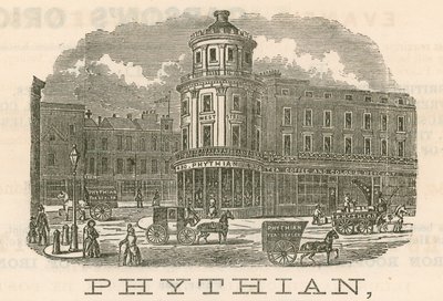Phythian, velkoobchod a rodinný prodejce čaje a zahraniční skladník, 430 West Strand a 1-3 King William Street, Londýn od English School