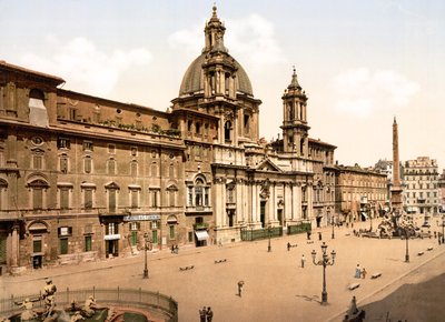 Piazza Navona, Řím (ručně kolorovaná fotografie) od English School