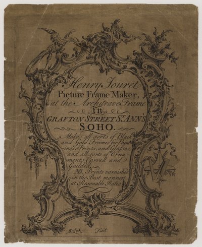Výrobce obrazových rámů, Henry Jouret, obchodní karta od English School