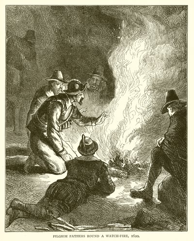 Otcové poutníci kolem ohně, 1620 od English School