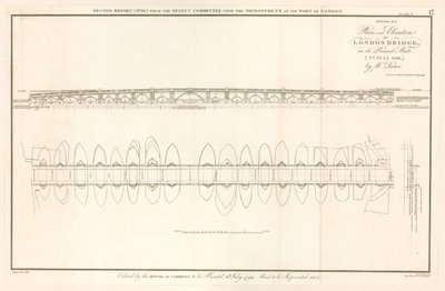 Plán a výška London Bridge k 2. červenci 1799 od English School
