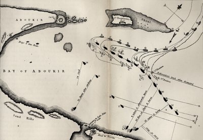Plán bitvy na Nilu, ze Života Nelsona od Roberta Southeyho (1774-1843), poprvé zveřejněný v roce 1813 (viz také 234266) od English School