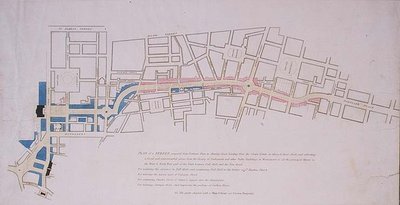 Plán předložený Dolní sněmovně ulice navržené od Charing Cross do Portland Place, vedoucí do Crown Estate v Marylebone Park od English School