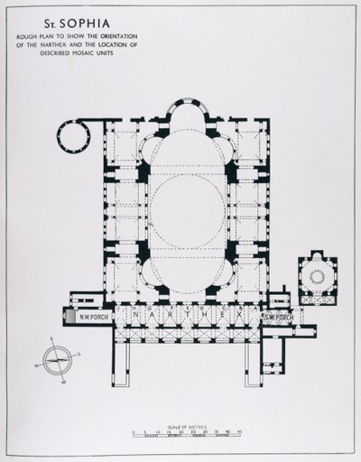 Plán ukázat orientaci narthexu a popsané mozaikové jednotky, z Mozaiky Haghia Sophia v Istambulu od Thomase Whittemorea od English School