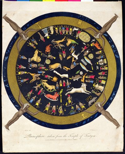 Planisphere převzato z chrámu Tentyra, vyryto J. Chapmanem, vydal J. Wilkes v roce 1804 od English School