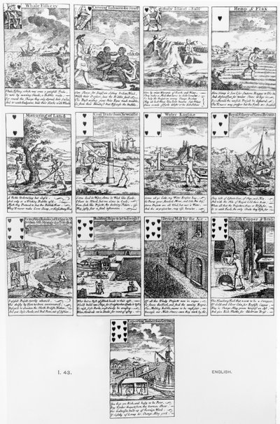 Hrací karty satirizující bublinové podniky, kolem roku 1720 od English School