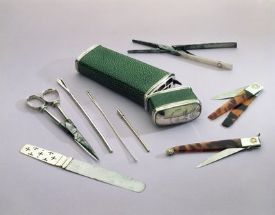 Kapesní Etui s chirurgickými nástroji pro drobné operace (zelený, stříbrný, ocelový a želví krunýř). od English School