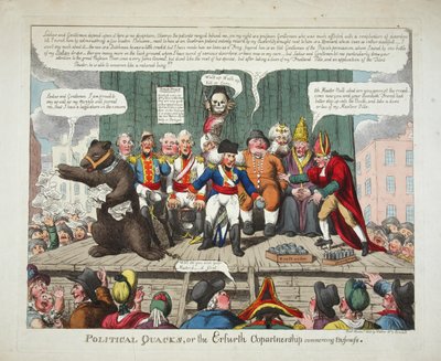 Political Quacks, aneb Erfurth Copartnership commencing Business, pub. 1808 (ručně kolorovaná rytina) od English School
