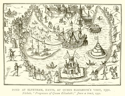 Rybník v Elvethamu, Hants, na návštěvě královny Alžběty, 1591 od English School