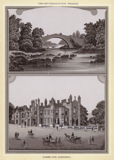 Pont-pant-thrush-on-Usk, Trecastle; Glanusk Park, Crickhowell (litho) od English School