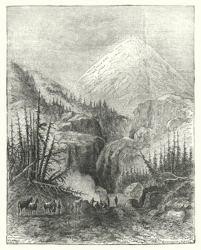 Popocatepetl, kuřácká hora (rytina) od English School