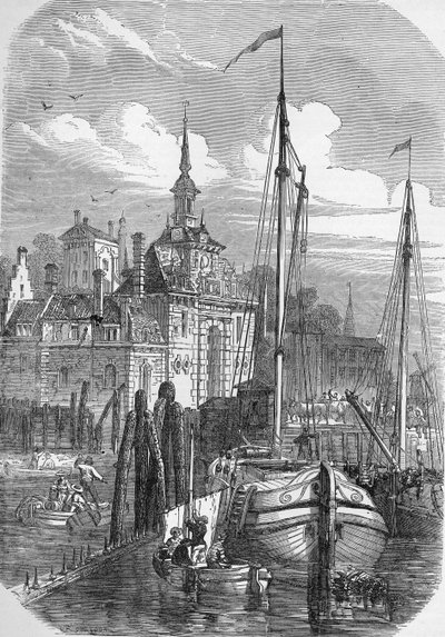Přístav Rotterdam, Holandsko, z „The Illustrated London News“, 1810 od English School