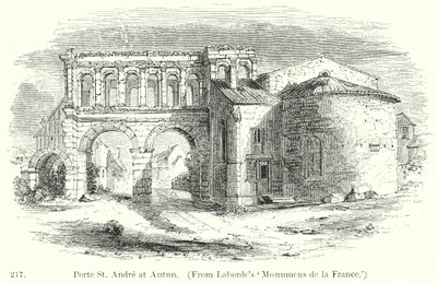 Porte St Andre v Autunu (rytina) od English School