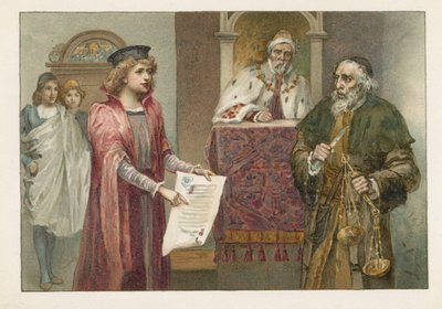 Portia, Shylock a soudce v Kupci benátském od English School