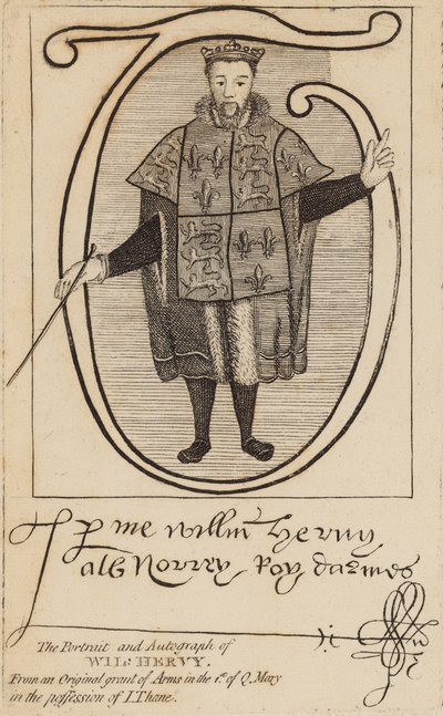 Portrét a podpis Wila Hervyho (William Harvey) od English School