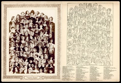 Portrétní montáž, kolem roku 1910: Významné ženy, literární a historické (litografie) od English School