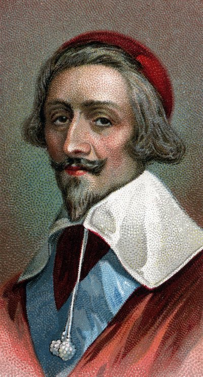 Portrét kardinála Richelieu (Armand Jean du Plessis, Cardinal de Richelieu) (1585-1642), francouzského duchovenstva, šlechtice a státníka - Ze série ""Vůdci mužů"" - Chromolitografie - Anglická škola, 20. století - od English School