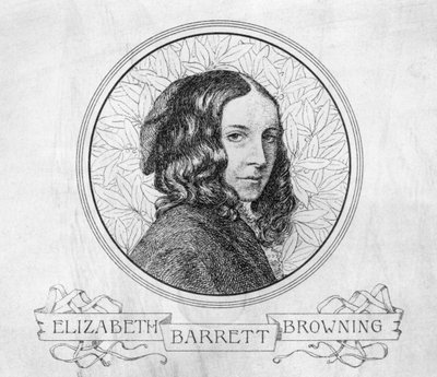 Portrét Elizabeth Barrett Browningové (1806-61) (rytina) (černobílá fotografie) od English School