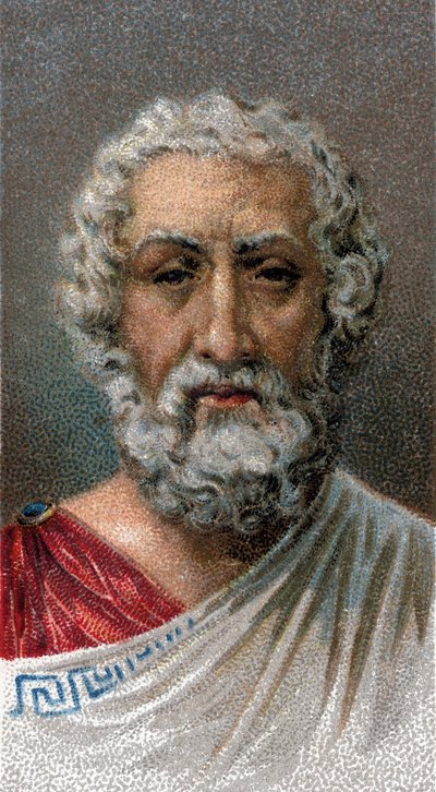 Portrét HOMÉRA (9.-8. stol. př. n. l.) - řecký básník - Homérův portrét (9. stol. př. n. l.) Řecký básník - ze série ““Vůdci mužů””” - Chromolitografie - anglická škola, 20. století - od English School