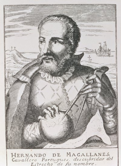 Portrét Hernanda de Magallanese (asi 1480-1521) z knihy "The Narrative and Critical History of America", kterou vydal Jusin Winsor, Londýn, 1886. od English School