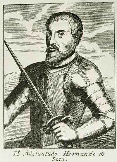 Portrét Hernanda de Soto (asi 1496-1542) z „Narativní a kritické historie Ameriky“, editoval Justin Winsor, Londýn, 1886 od English School