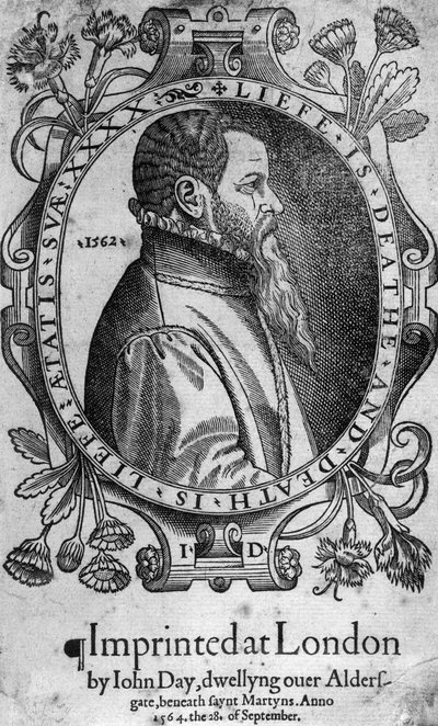 Portrét Johna Daye, frontispis knihy Foxes Book of Martyrs, 1564 od English School