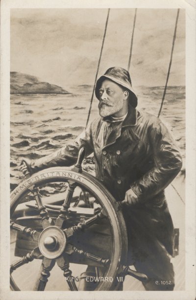 Portrét krále Edwarda VII u kormidla HMS Britannia (litho) od English School