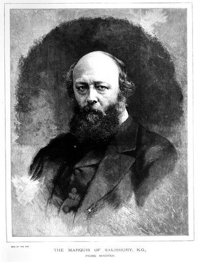 Portrét Roberta Arthura Talbota Gascoyne Cecila (1830-1903), markýze ze Salisbury a premiéra, ze série zobrazující „Muži dne“, hospoda. 1886 (č/b rytina) od English School