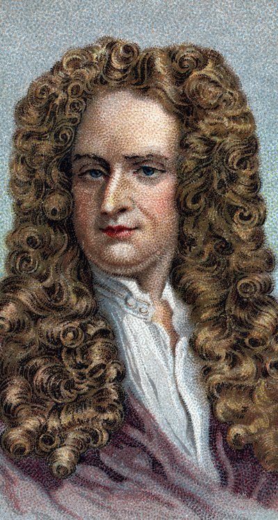 Portrét Sira Isaaca Newtona 1642-1727, anglického fyzika a matematika - Ze série “” Leaders of Men” - Chromolitografie - Anglická škola, 20. století - od English School